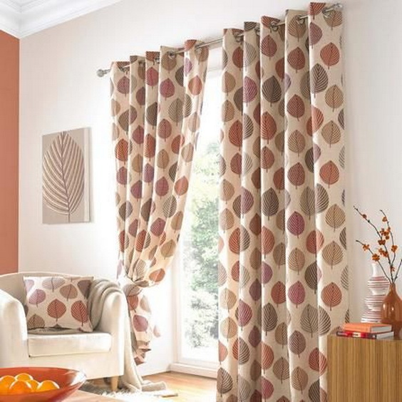 ผ้าม่านลายใบสีอุ่น